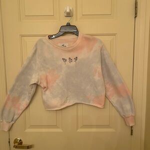 Hollister Tie-Dye Cropped Sweatshirt  ice blue & coral size - XS